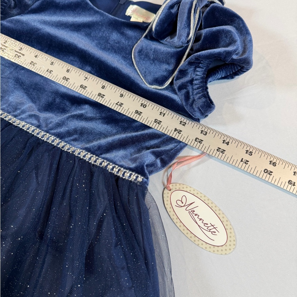 Nannette Shimmering Navy Dress. Velvet Top/Lace Florals Accent Bottom NEW-Sz 6X - Picture 9 of 16